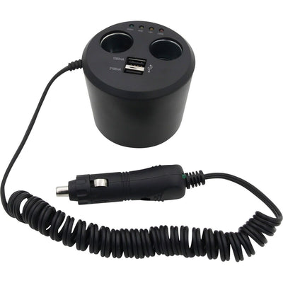 12V Twin Power Cup with USB and Battery Indicator