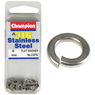 Champion Flat Washers – 4mm stainless 316 (pack of 35)