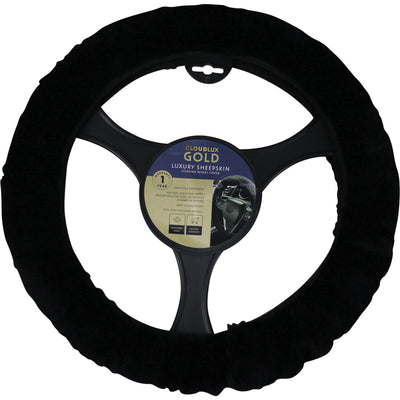 CLOUDLUX Sheepskin Steering Wheel Cover – Black, 380mm