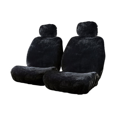 CLOUDLUX Silver Sheepskin Front Seat Covers Black Size 30 Adjustable Headrests