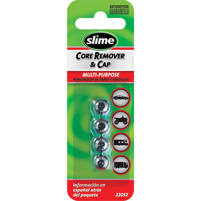 Slime Slotted-Head Valve Caps with Core Tool – 4 Pack
