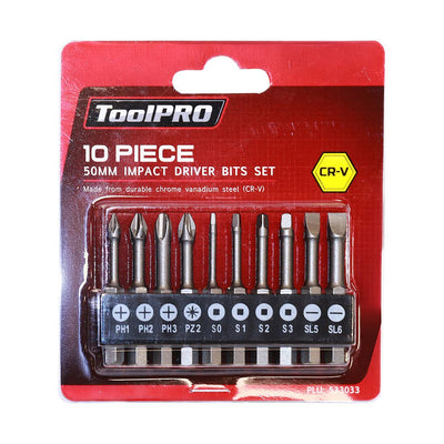 ToolPRO Impact Driver Bit Set 50mm 10 Piece