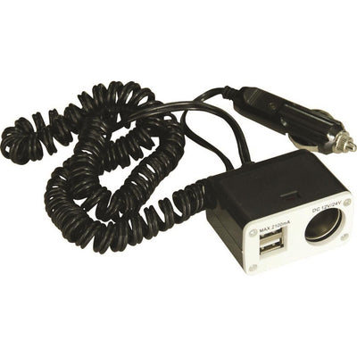 12V Single Socket Adaptor with Twin USB, 8A