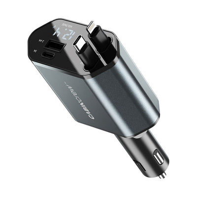 Cabin Crew 12V 55W 4-Port Car Charger with Built-in Lightning & USB-C Cables