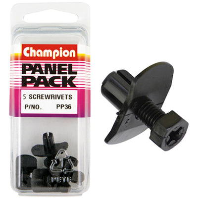 Champion Screw Rivets Black 7mm Hole 5 Pack (PP36)