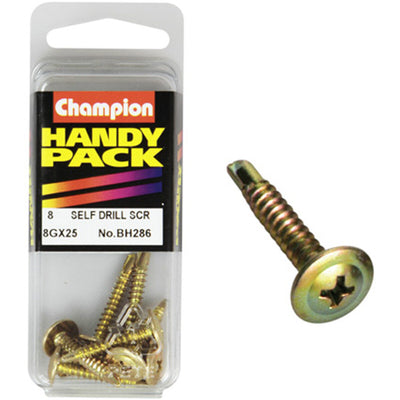 Champion Self Drilling Screws 8G x 25mm 8 Pack (BH286)