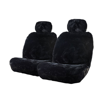 CLOUDLUX Gold Sheepskin Front Seat Covers Black Size 30 Adjustable Headrests