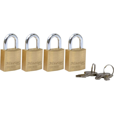 Master Lock Fortress Brass Padlock 20mm, 4 Pack