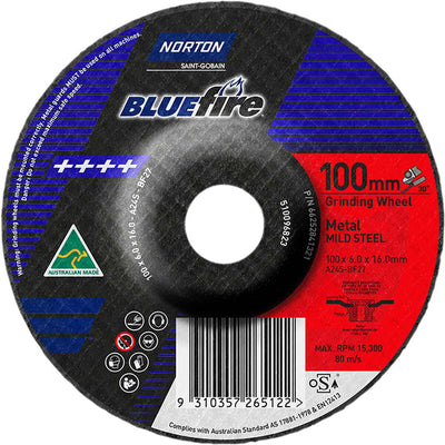 Norton Blue Fire Metal Grinding Disc 100 x 6 x 16mm