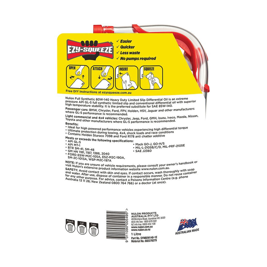 Nulon Ezy-Squeeze Heavy Duty 80W-140 Limited Slip Diff Oil 1L – image 2