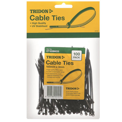 Tridon Black Nylon Cable Ties 100 Pack – 100 × 3mm